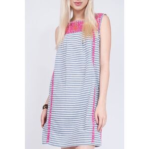 Uncle Frank Kaley Embroidered Striped Mini Shift Dress Blue, White Size L